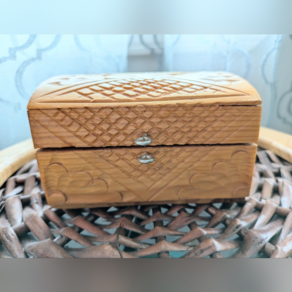 Vintage, Handmade, Carved Wooden Keepsake Box